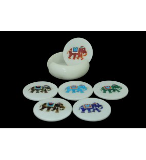 Green White Marble Coaster with Brass Work (Set of 4 Pcs)
