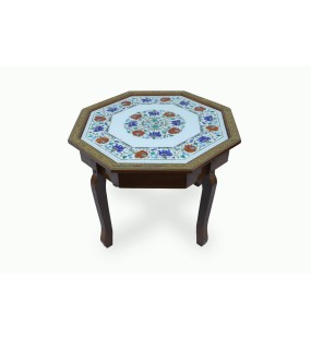 Elegant Design White Marble Table Top with Inlay Semi Precious Stone Work