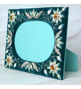 Green with Golden Thread Embroidery Photo Frame..