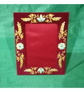 Reddish with Golden Thread Embroidery Photo Frame..