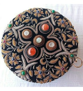 Zari work with Beads Embroidery Purse..