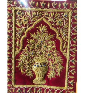 Golden Red Work Embroidery Wall Hanging Carpet..