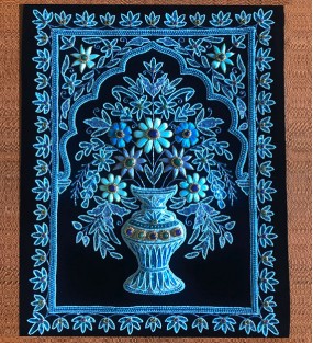 Handmade Blue Embroidery Design Wall Hanging Panel..