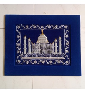 Taj Mahal Blue Design Embroidery Wall Hanging Panel