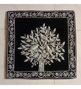 Handmade Black Silver Embroidery Design Wall Hanging Panel..