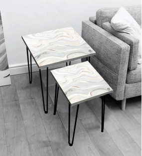 Digital Marble Print Nest of Tables in Silver Color with (Set of 2 )