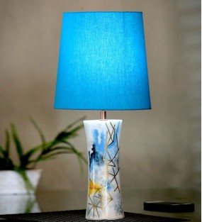 Blue  Fabric Shade Marble Base Table Lamp..