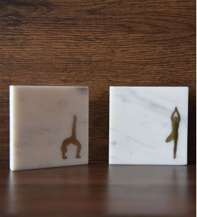 Marble Coaster with Brass Work (Set of 4 Pcs)