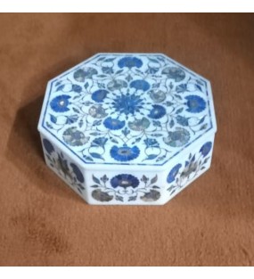 Floral Design Octagon Marble Jewellery Box