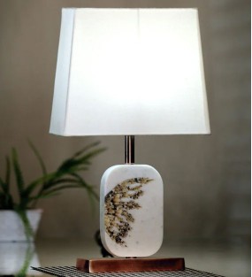 White Fabric Shade with Marble Base Table Lamp..