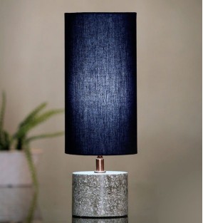 Blue Fabric Shade with Marble Base Table Lamp..