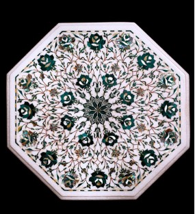 White Marble Table with Inlay Precious Stone Work..