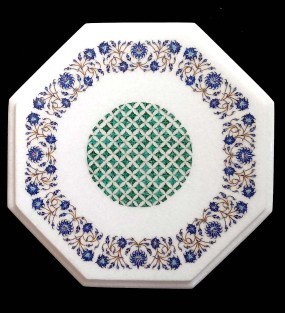 Round Center Design Marble Table Top with Semi Precious Stone Work