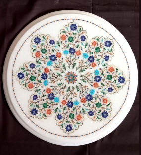 White Marble Table Top in Floral Design..